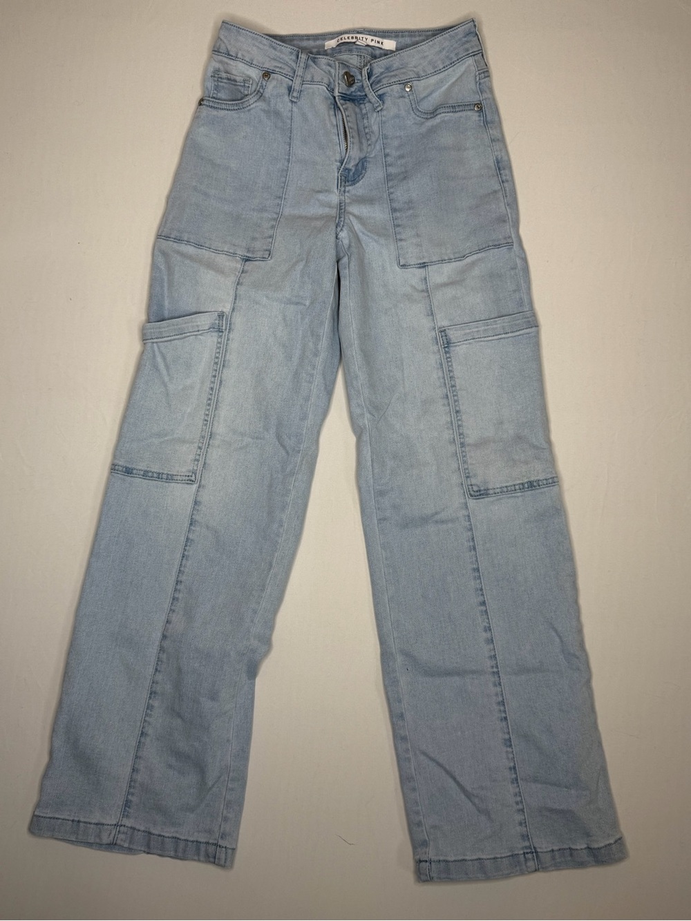 Celebrity Pink Light Wash Cargo Wide-Leg Jeans